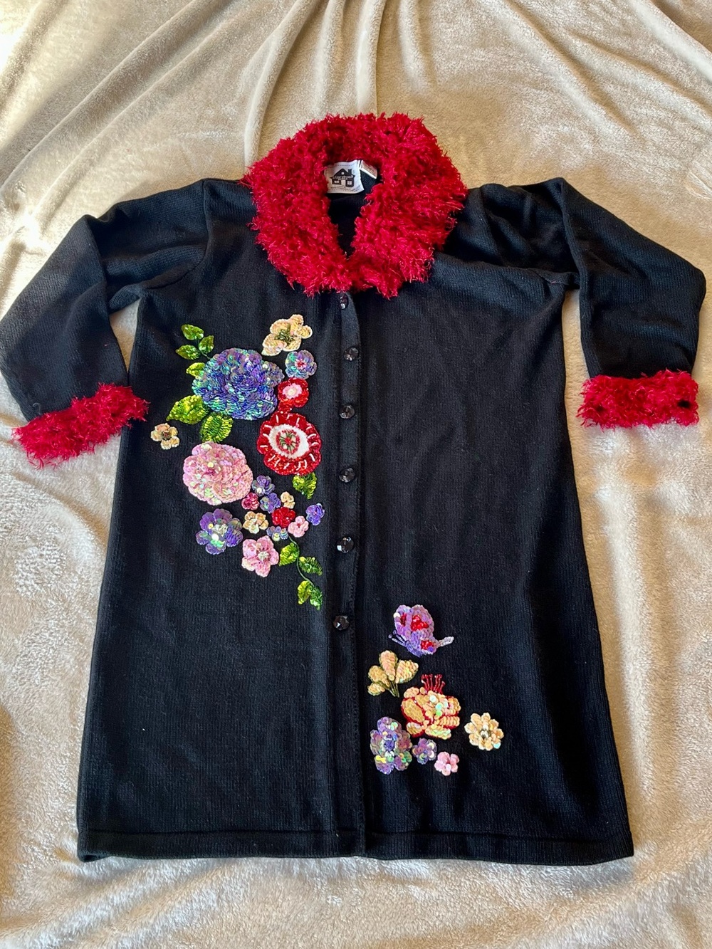 Vintage Storybook Knits Floral Forever Longline Duster Cardigan Sweater Medium